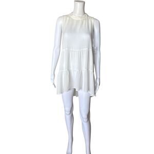MM MM MM Womens XS Off White Tiered Sleeveless Rayon Boho Mini Tunic Dress NWT